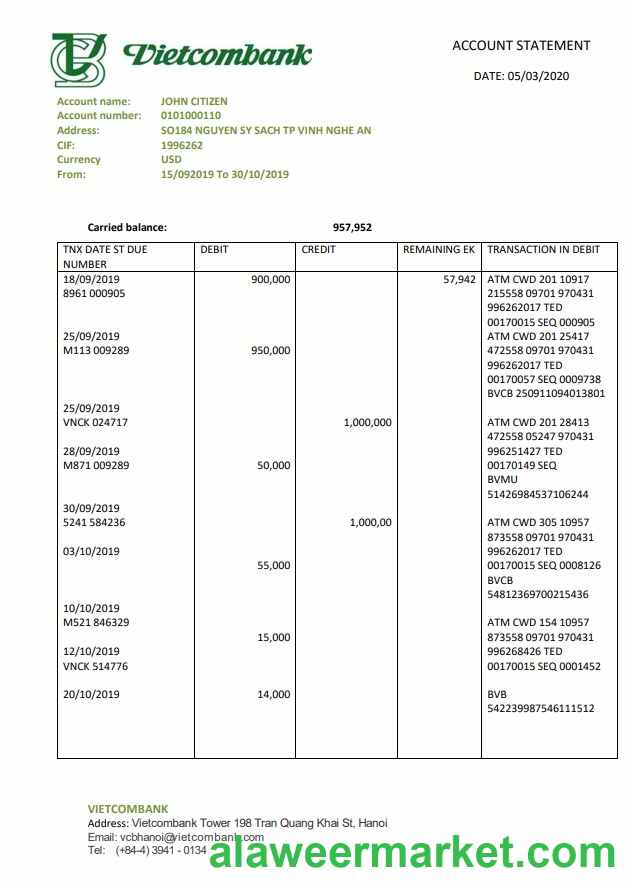 Vietnam Vietcombank statement